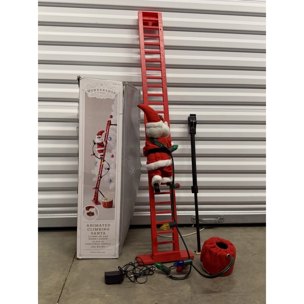 Wondershop Animated Climbing Santa 43" Ladder LED Lights 15 Christmas Carols Box